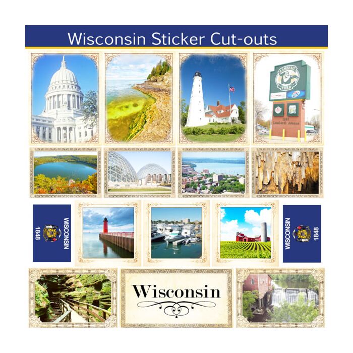Scrapbook Customs State Sightseeing Picture Cut-Outs Sticker-Wisconsin