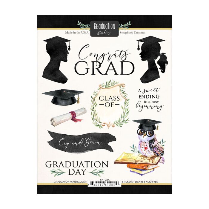 Preorder Scrapbook Customs Graduation Watercolor Sticker