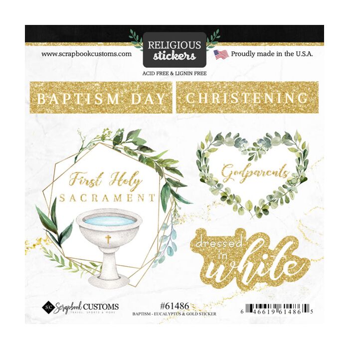 Scrapbook Customs - Baptism - Eucalyptus & Gold Sticker