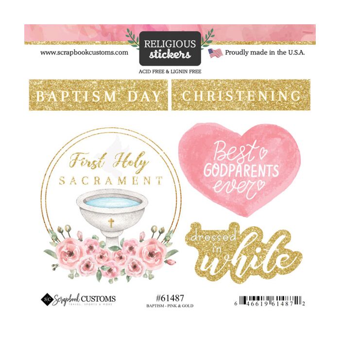 Scrapbook Customs - Baptism - Pink & Gold Sticker