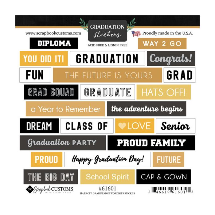Scrapbook Customs Hats Off Graduation Wordbits Sticker