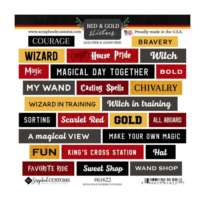 Scrapbook Customs Red & Gold Wordbits Sticker