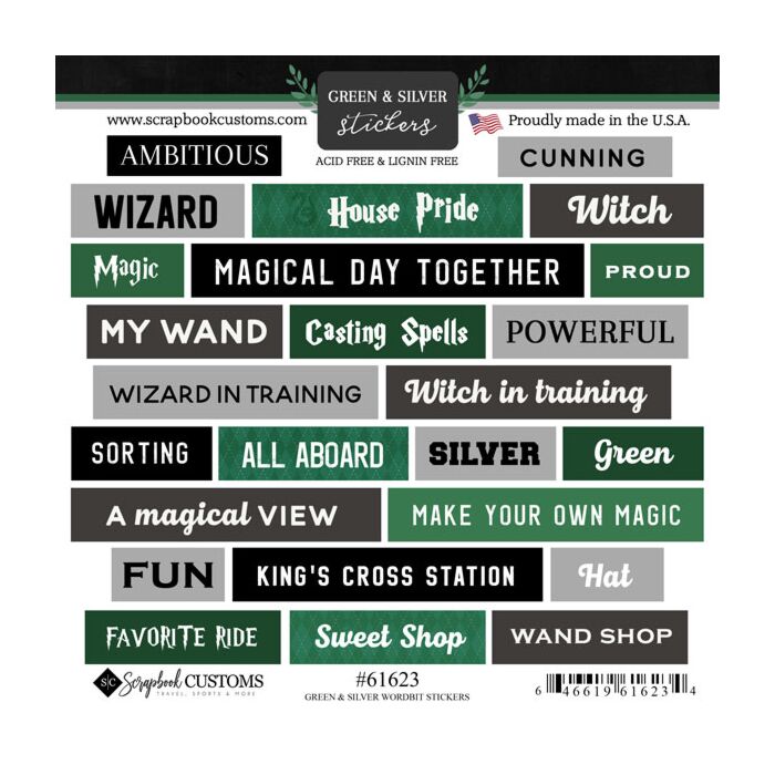 Scrapbook Customs Green & Silver Wordbits Sticker