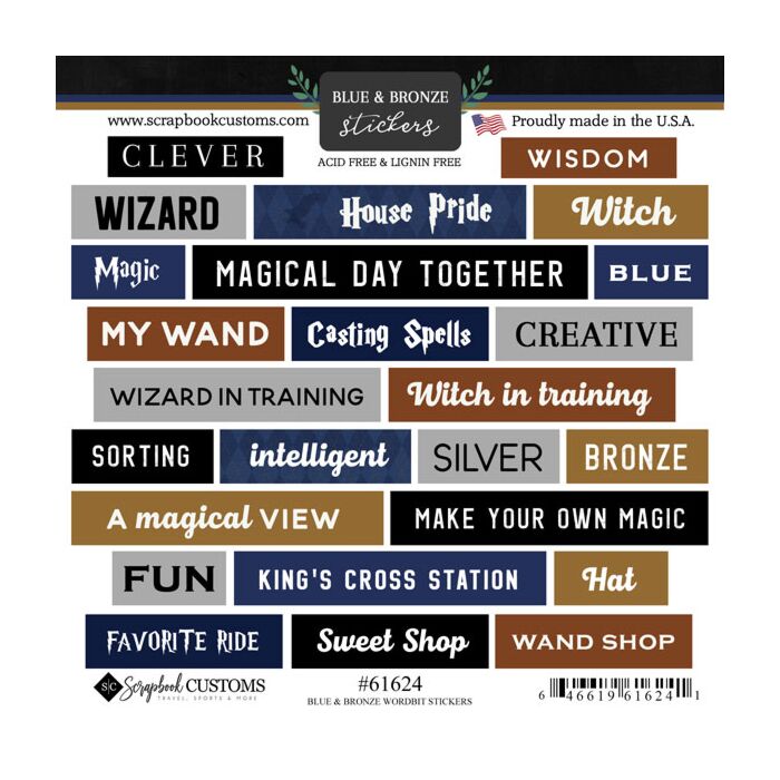 Scrapbook Customs Blue & Bronze Wordbits Sticker
