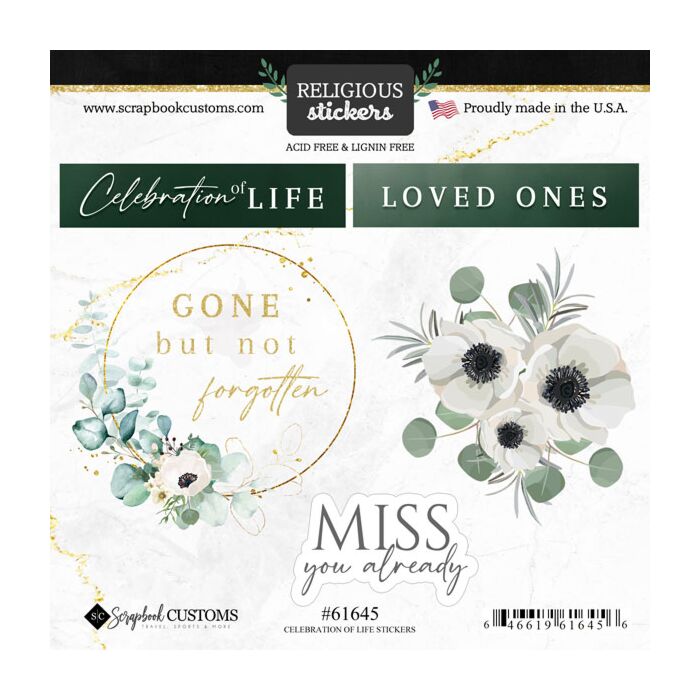 Scrapbook Customs Celebration of Life - Eucalyptus & Gold Sticker