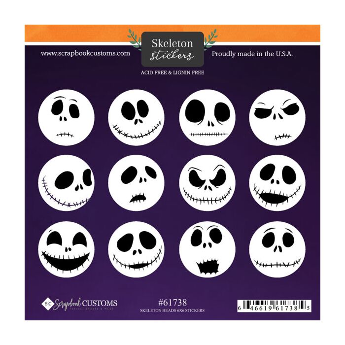 Scrapbook Customs 6x6 Stickers - Skeleton Heads