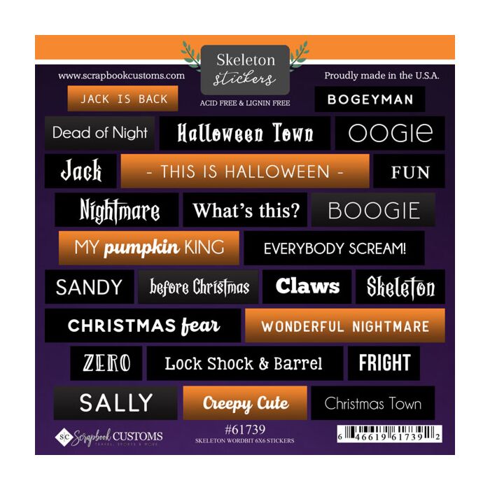 Scrapbook Customs 6x6 Stickers - Skeleton Wordbits