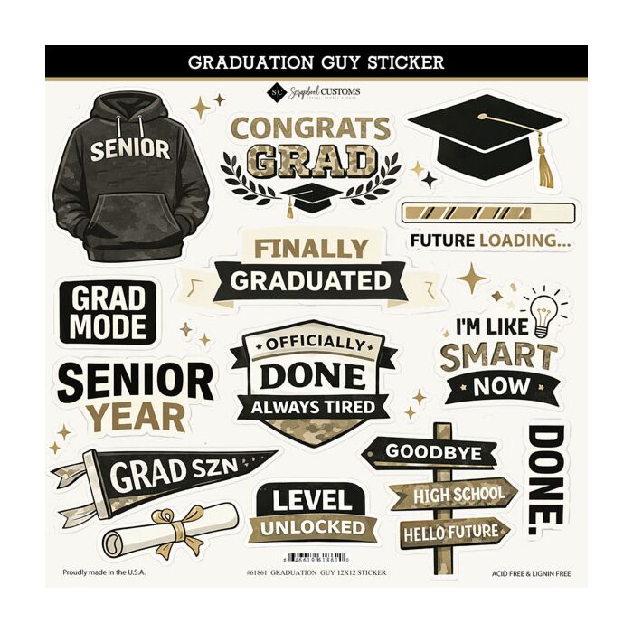 Preorder Scrapbook Customs Graduation Guy 12x12 Sticker