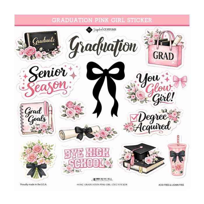 Preorder Scrapbook Customs Graduation Pink Girl 12x12 Sticker