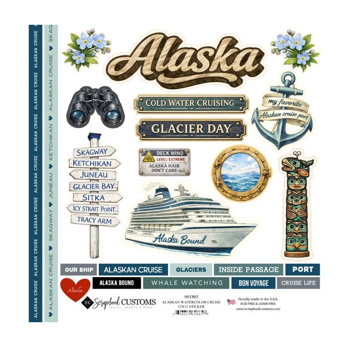Preorder Scrapbook Customs Alaskan Watercolor Cruise 12x12 Sticker