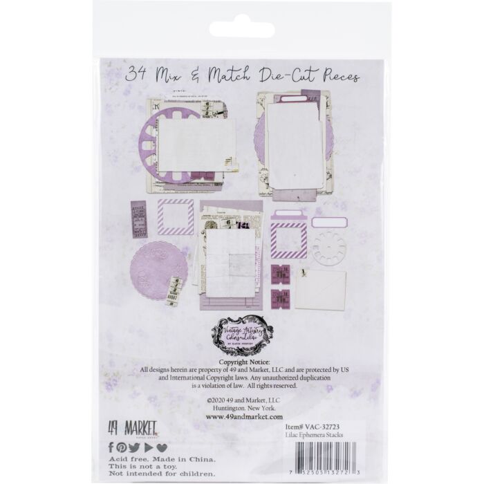 49 and Market Vintage Artistry Lilac Ephemera Stack-34/Pkg
