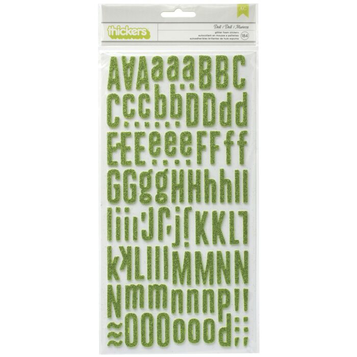 American Crafts Thickers Stickers-Doll Green Glitter Alphabet 184/Pkg
