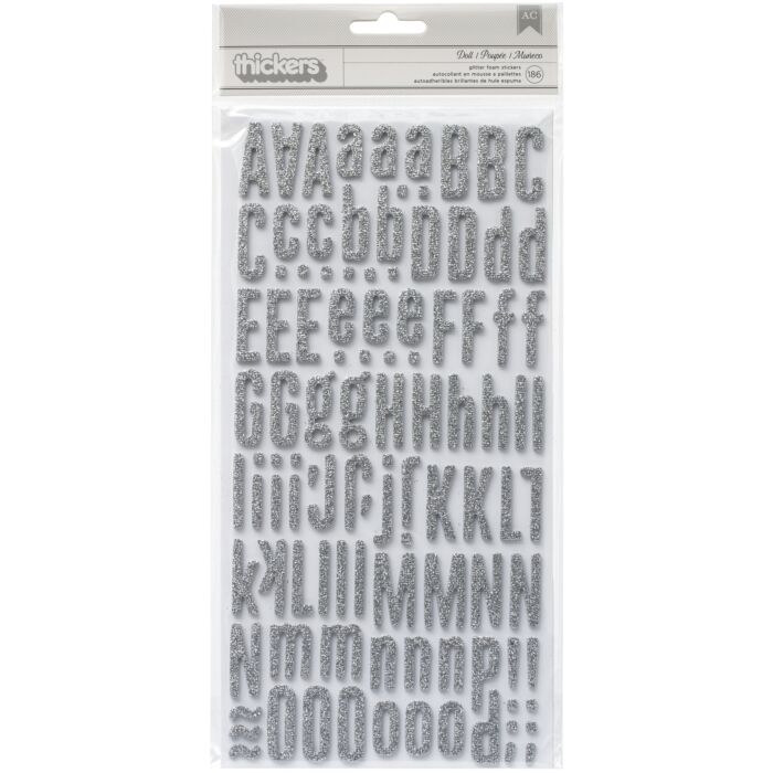 American Crafts Thickers Stickers-Doll Silver Glitter Alphabet 186/Pkg