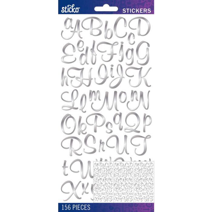Sticko Alphabet Stickers-Alpha Medium Stickers - Silver Foil Scri