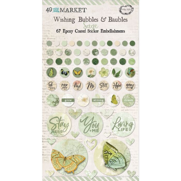 49 And Market Epoxy Coated Wishing Bubbles & Baubles 67/Pkg-Sage