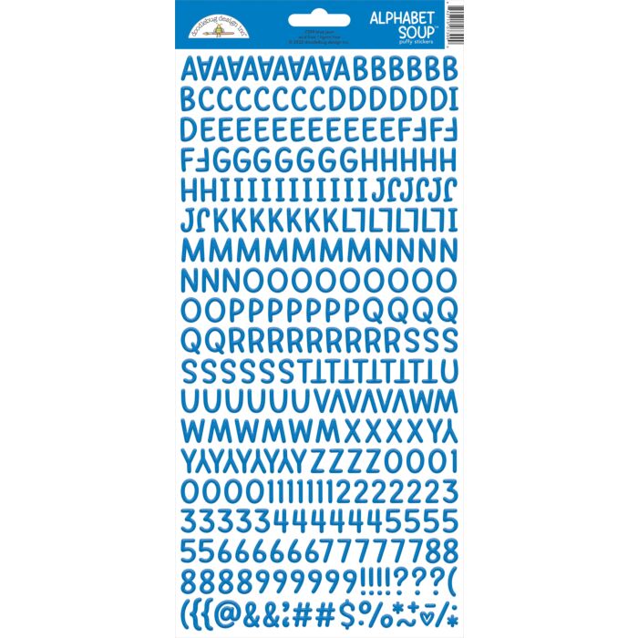 Doodlebug Alphabet Soup Puffy Stickers 6"X13"-Blue Jean