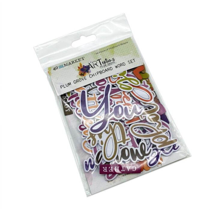 49 and Market ARToptions Plum Grove Chipboard Word Set-50/Pkg