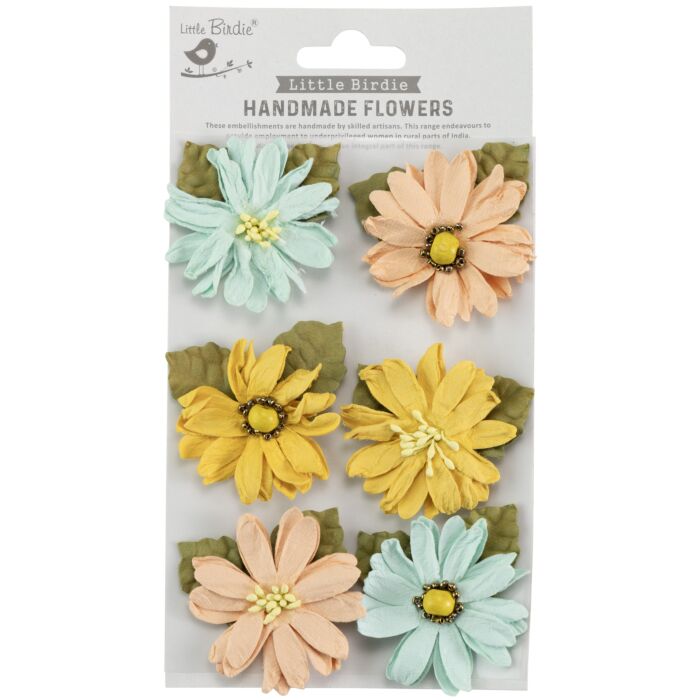 Little Birdie Alvero Paper Flowers 6/Pkg-Sunshine And Lemonade