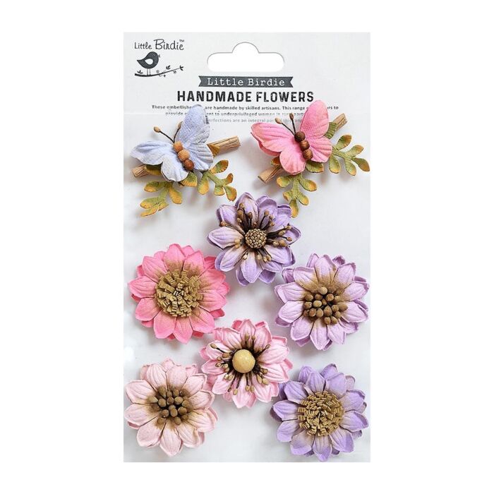 Little Birdie Arcadia Paper Flowers 8/Pkg-Fairy Sparkle