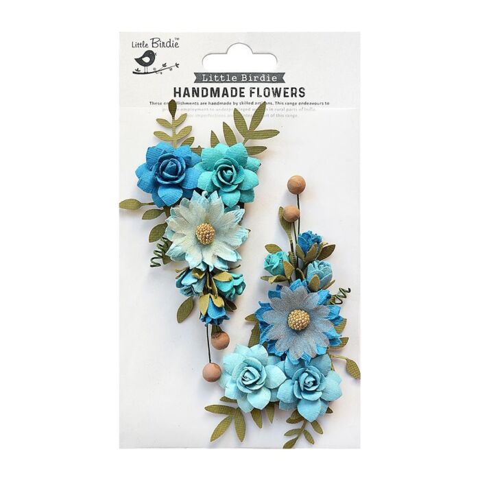 Little Birdie Fairy Rosa Paper Flowers 2/Pkg-Aqua Medley