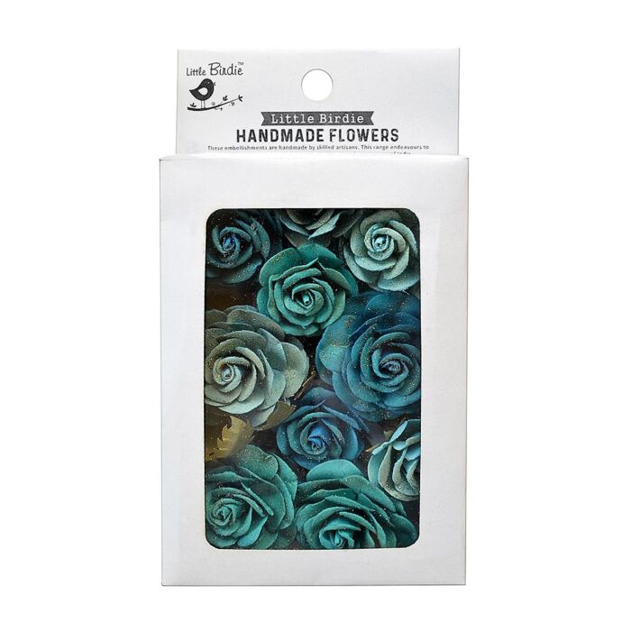 Little Birdie Whitney Paper Flowers 14/Pkg-Aqua Medley