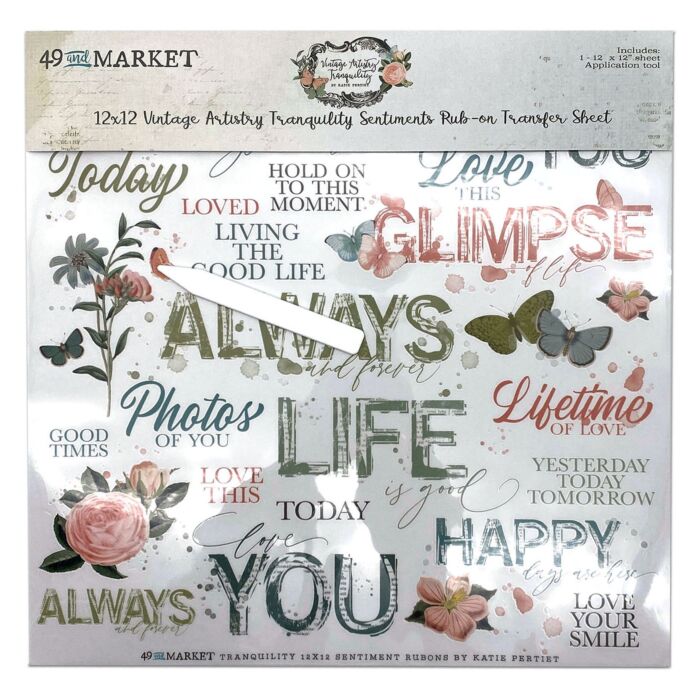 49 and Market Vintage Artistry Tranquility Rub-Ons 12"X12" 1/Sheet-Sentiments