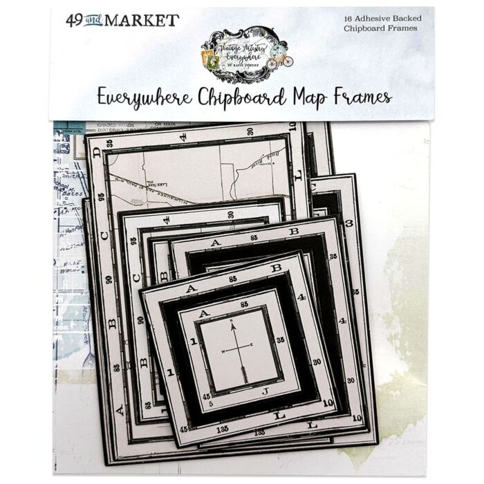 49 and Market Vintage Artistry Everywhere Chipboard Frame Set-Map