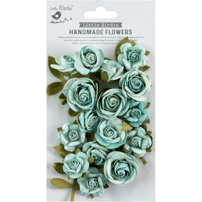 Little Birdie Foina Paper Flowers 20/Pkg-Ocean Mist