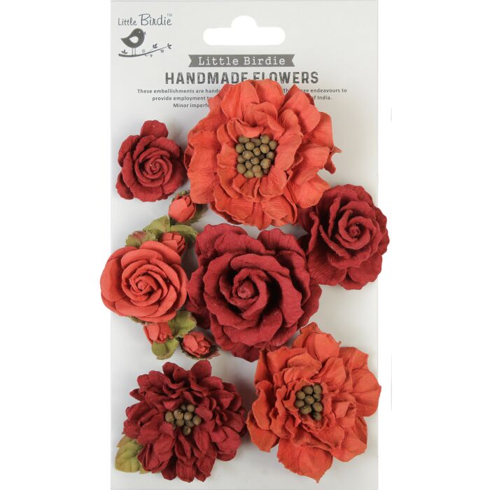Little Birdie Lolita Paper Flowers 7/Pkg-Scarlet Blend