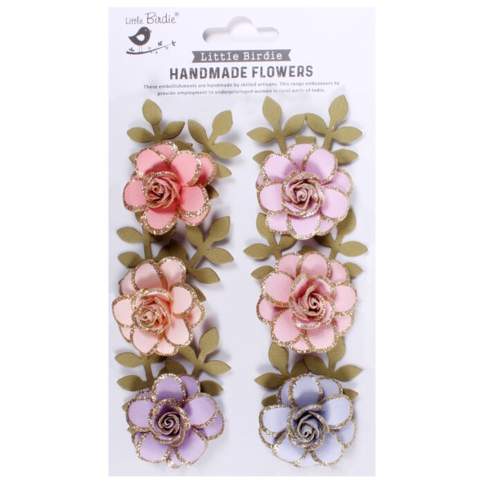 Little Birdie Pixie Rose Paper Flowers 6/Pkg-Fairy Sparkle