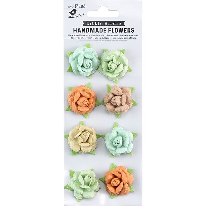 Little Birdie Angle Rose Paper Flowers 8/Pkg-Woodland Stories
