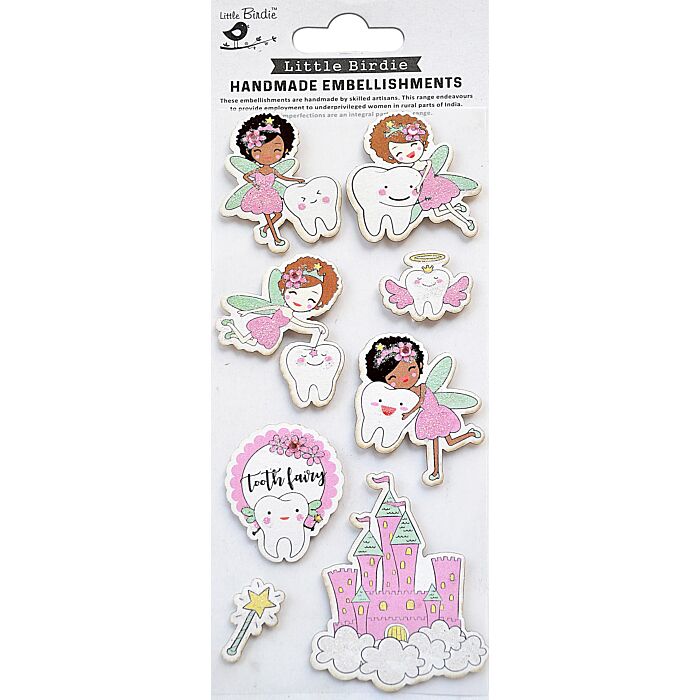 Little Birdie Baby Embellishments 8/Pkg-Tooth Fairy Pink