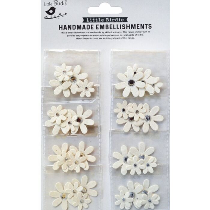 Little Birdie Jeweled Florets Sticker Embellishment 32/Pkg-Tree Cream