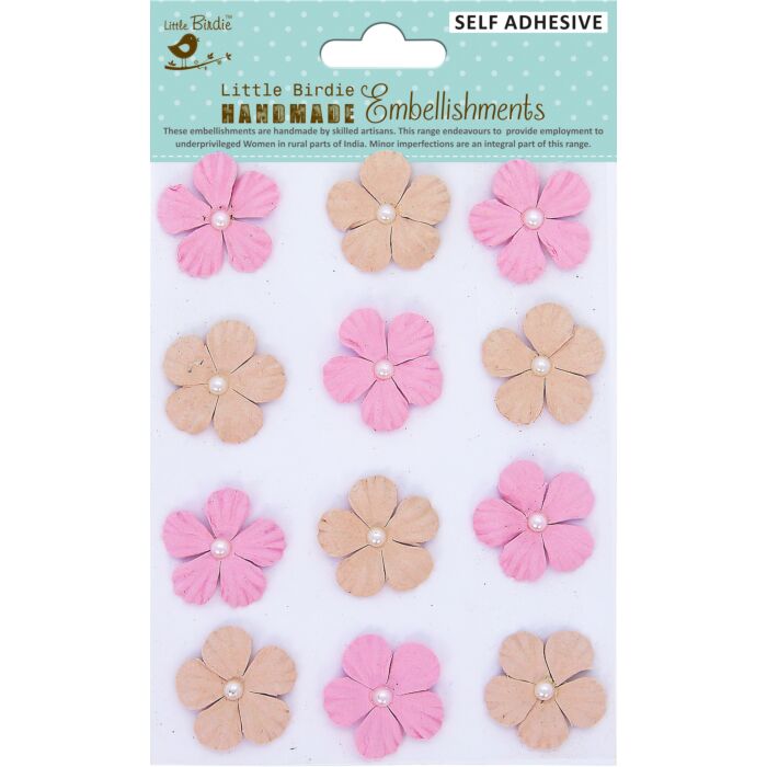 Little Birdie Embossed Pearl Petals 12/Pkg-Pink