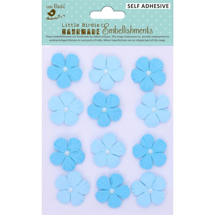 Little Birdie Embossed Pearl Petals 12/Pkg-Jamaican Sea