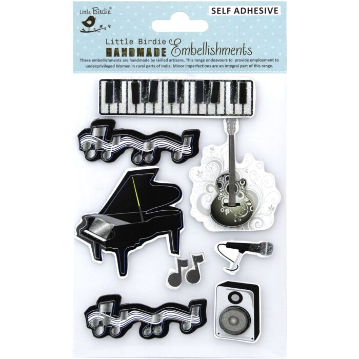 Little Birdie 3D Embellishment 9/Pkg-Musical Notes