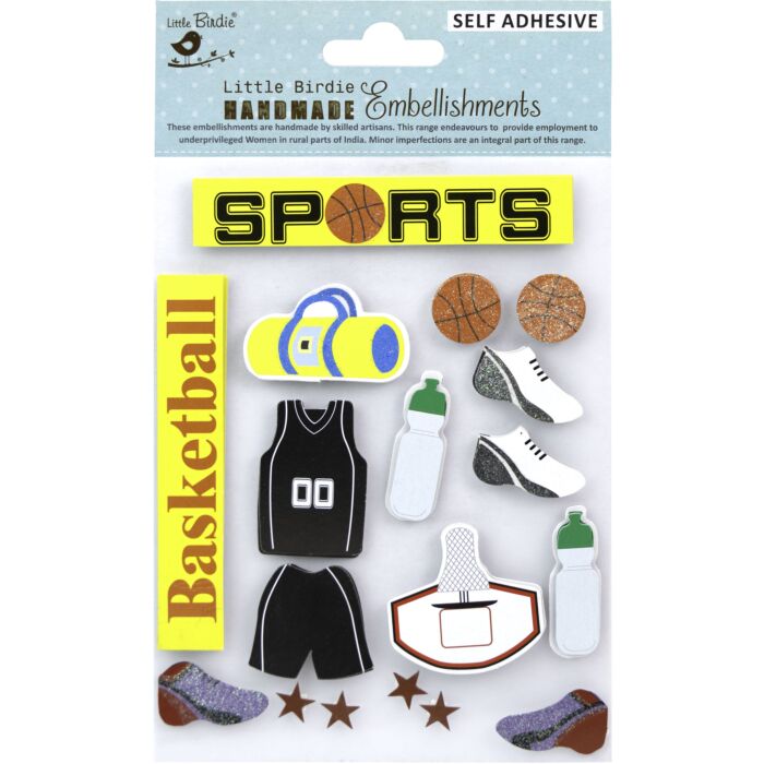 Little Birdie 3D Embellishment 16/Pkg-Basketball Champ