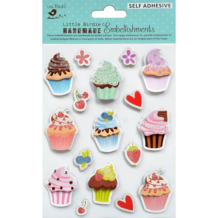 Little Birdie 3D Embellishment 17/Pkg-Cupcakes And Berries