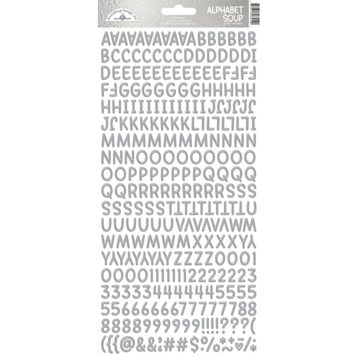 Doodlebug Puffy Stickers-Silver Alphabet Soup