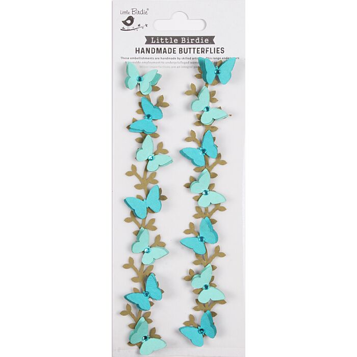 Little Birdie Jewel Butterfly Vine Embellishment 2/Pkg-Off Blue