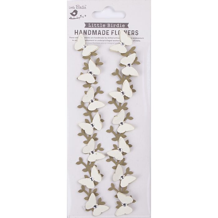 Little Birdie Jewel Butterfly Vine Embellishment 2/Pkg-Off White