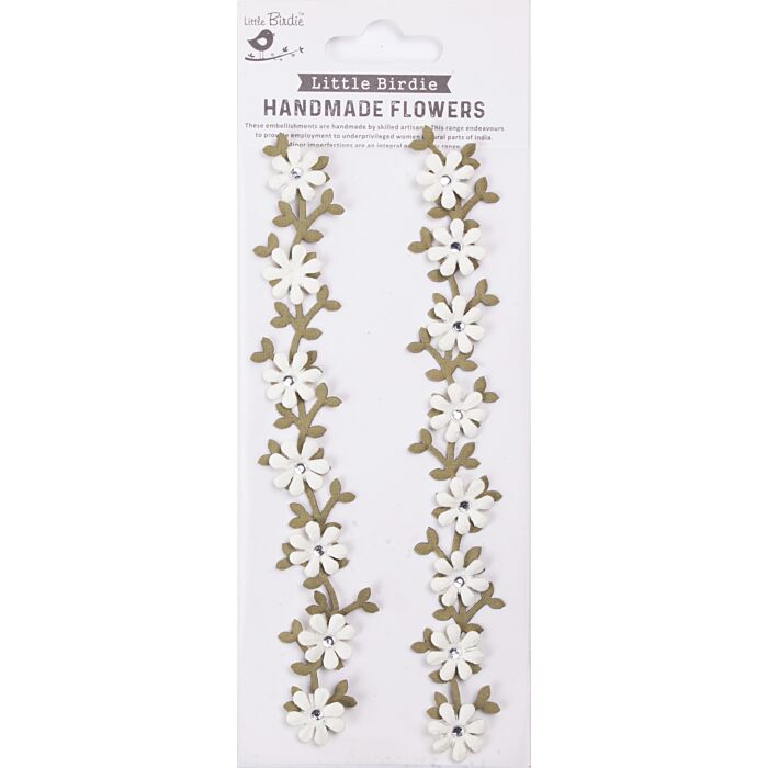 Little Birdie Jewel Floral Vine Embellishment 2/Pkg-White