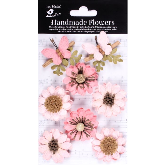 Little Birdie Arcadia Paper Flowers 8/Pkg-Pink Passion