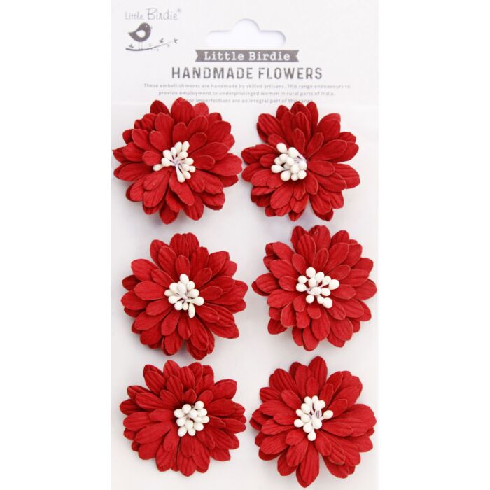 Little Birdie Astra Paper Flowers 6/Pkg-Cardinal Red