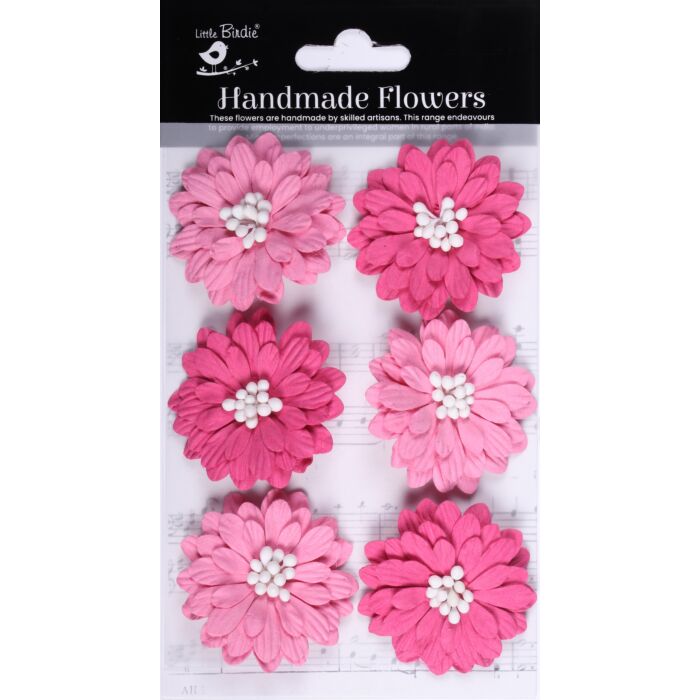 Little Birdie Astra Paper Flowers 6/Pkg-Precious Pink