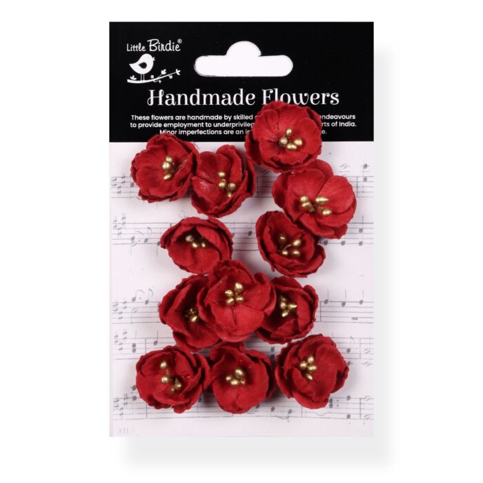 Little Birdie Embossed Daisies Paper Flowers 12/Pkg-Cardinal Red