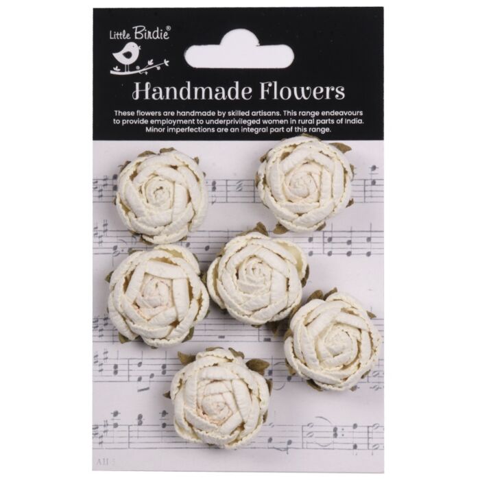 Little Birdie English Roses Paper Flowers 6/Pkg-Ivory Pearl