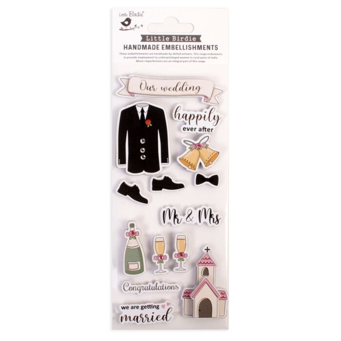 Little Birdie Glitter Handmade Embellishment 14/Pkg-Tie The Knot