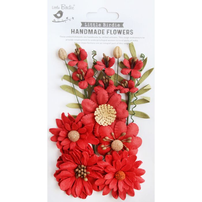 Little Birdie Heleen Paper Flowers 12/Pkg-Cardinal Red