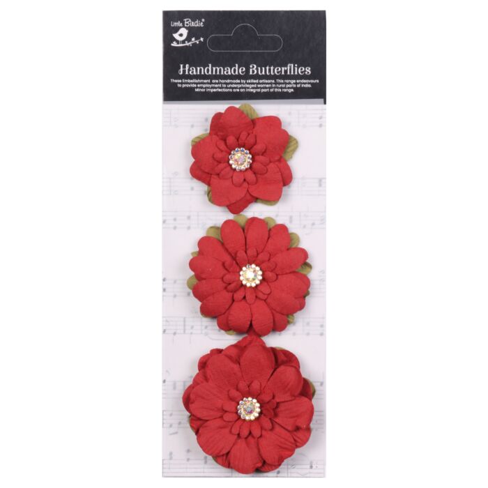 Little Birdie Jeremy Paper Flowers 3/Pkg-Cardinal Red